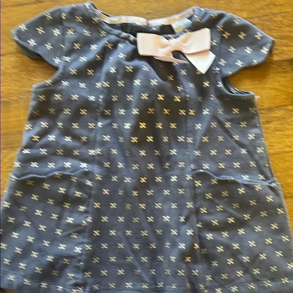 Blue Star Dress with Pink Bow and White Leggings